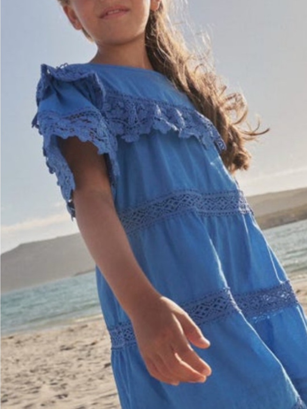 Mini Boden Blue Lace-Trim Tiered Sundress